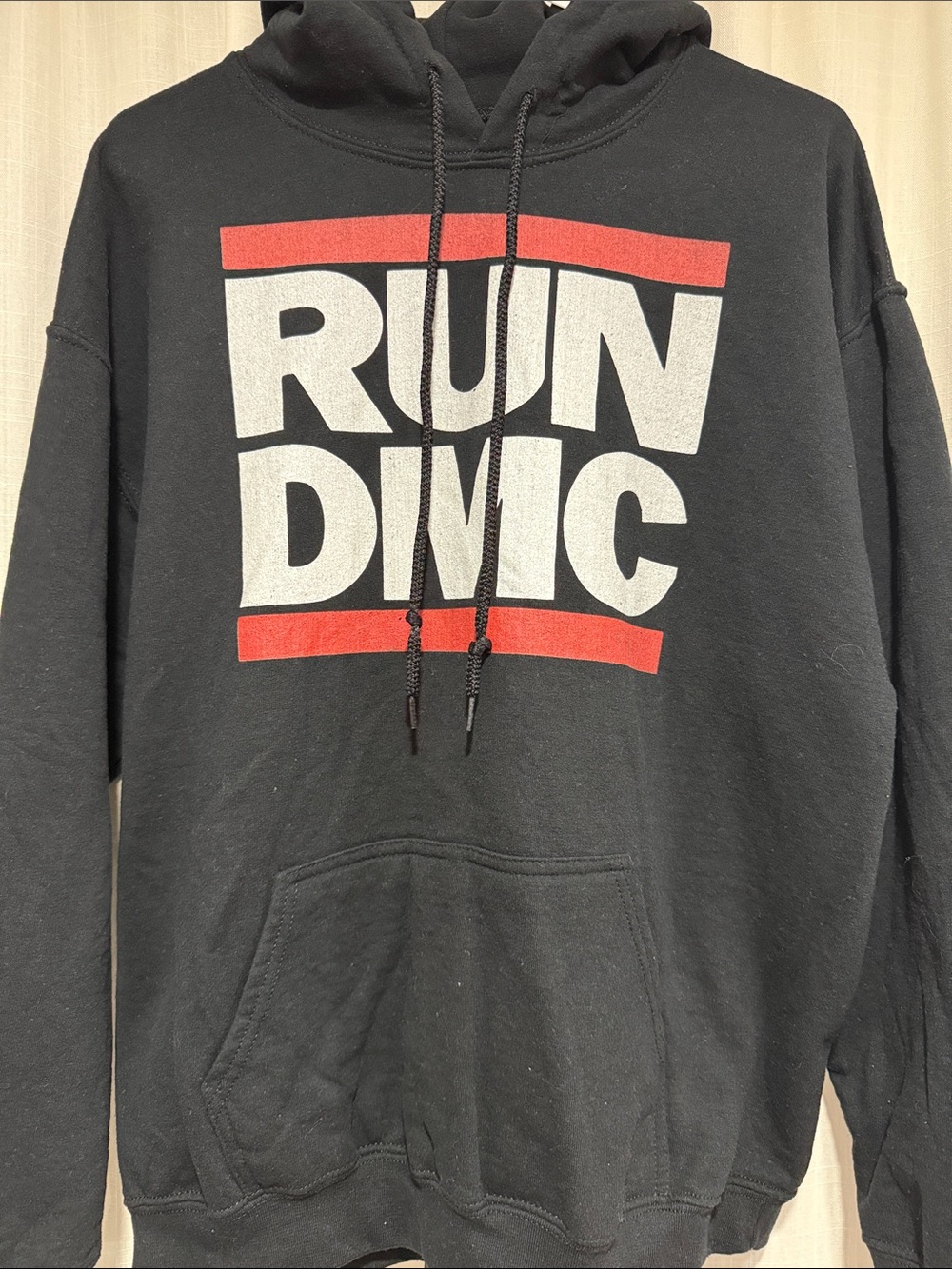 Black RUN DMC Graphic Hoodie - Black with Red & White Print